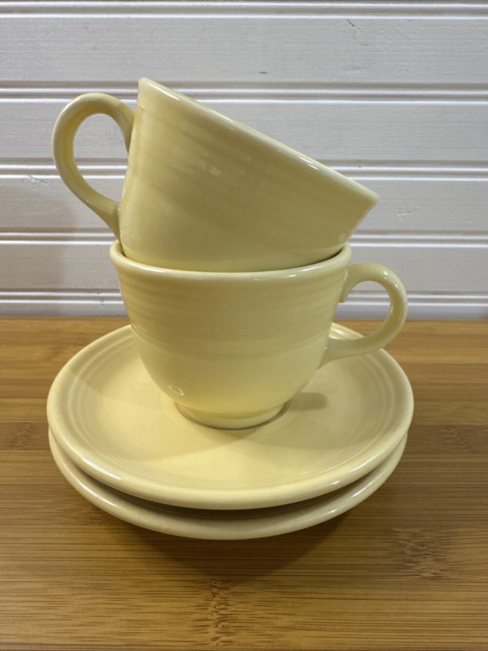 Fiesta Ware Homer Laughlin Pale Yellow Tea Coffee Cup Saucer Set Of 2
